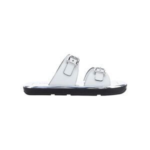 PRADA Natural 20mm Double Buckle Slide Sandal With Metallic Soles In Bianco US40